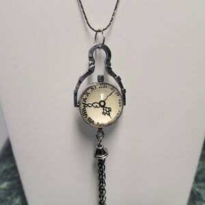 Hand Crafted Silver and Gold Faux Clock Pendant Necklace NWT